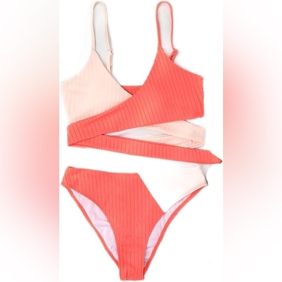 Shein Women's Swimsuits Cross Wrap Tie Back Bikini Top Color Block size Large - Picture 5 of 9